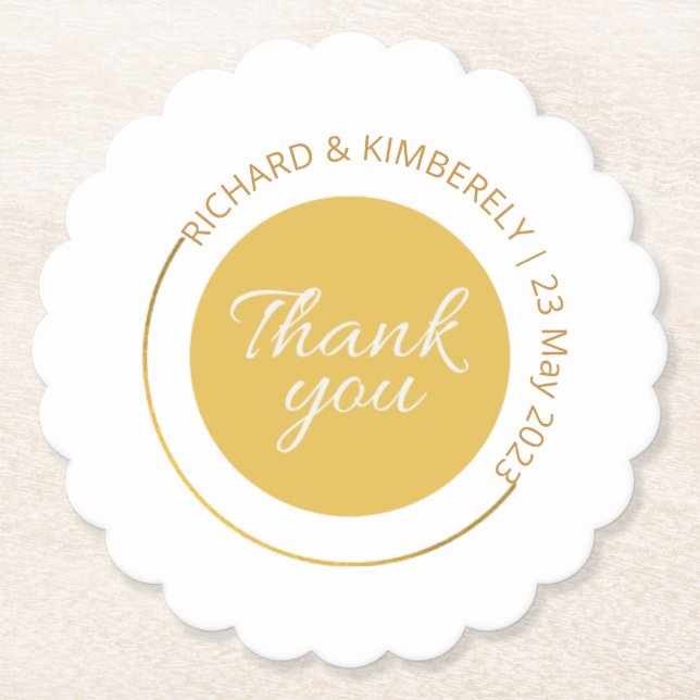 Modern Simple Add Couple Name Date Thank you  Pape Paper Coaster (Front)