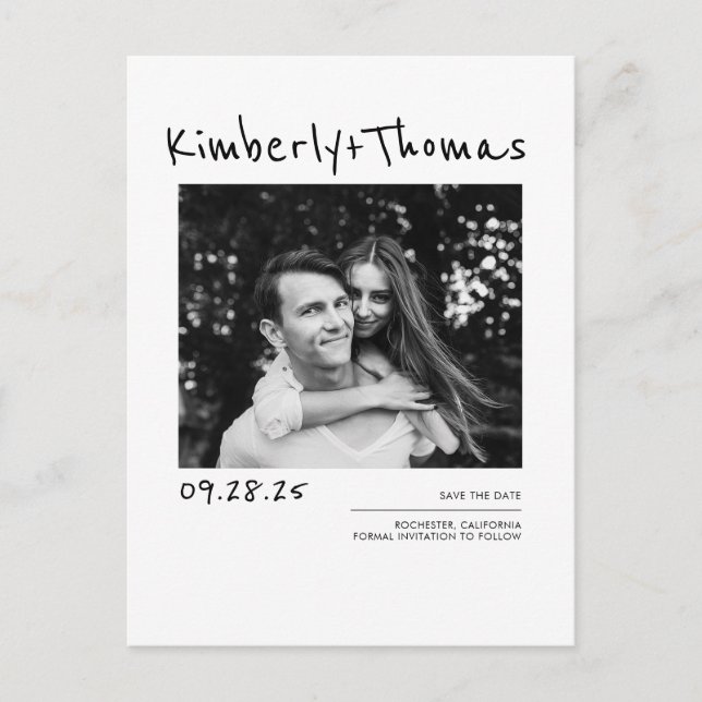 Modern Simple and Minimal Save the Date Photo Announcement Postcard (Front)