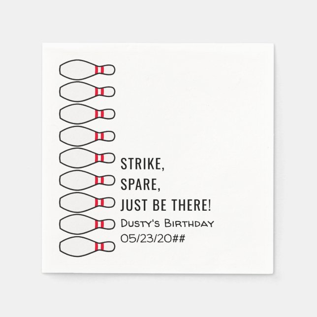 Modern Simple Any Age Bowling Birthday Party Napkin (Front)