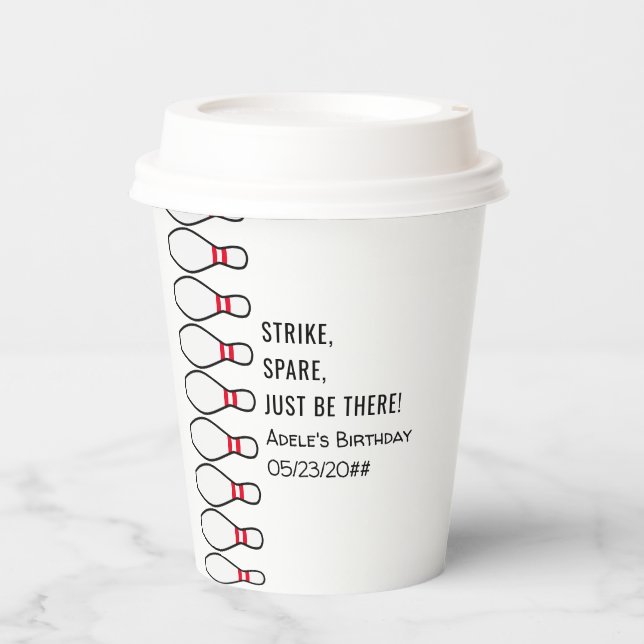 Modern Simple Any Age Bowling Birthday Party Paper Cups (Front)