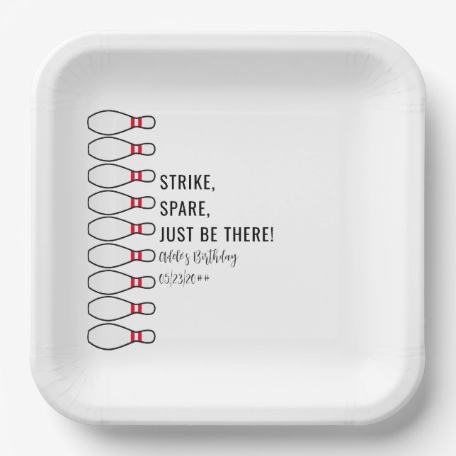 Modern Simple Any Age Bowling Birthday Party Paper Plate (Front)
