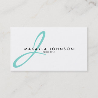 Modern & Simple aqua blue Monogram Professional Business Card
