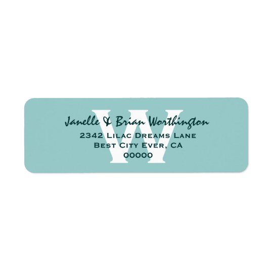 Modern Simple Aqua Monogram Wedding V09 Return Address Label