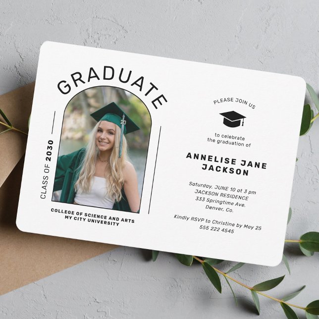 Modern simple arch photo graduation party invitation (Creator Uploaded)