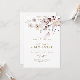 Modern Simple Autumn Dried Floral & Leaves Wedding Invitation