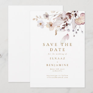 Modern Simple Autumn Dried Floral & Leaves Wedding Save The Date