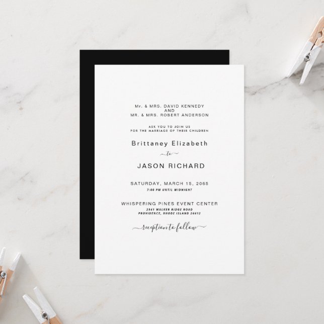 Modern Simple B/W Monogram Both Parents Invitation (Front/Back In Situ)