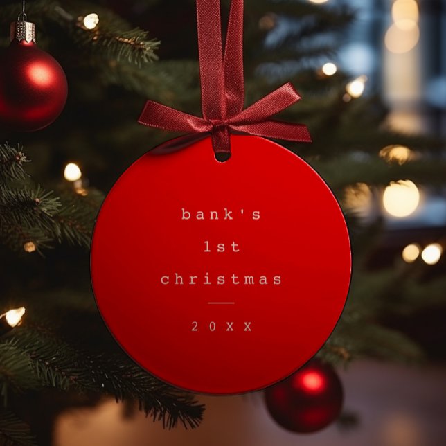 Modern Simple Baby First Christmas Baby Photo Ceramic Ornament (Baby's first christmas photo christmas tree ornament.)