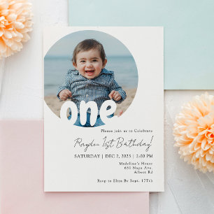 Modern Simple Baby Round Photo Birthday Invitation