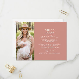Modern Simple Baby Shower Photo Salmon Invitation Postcard