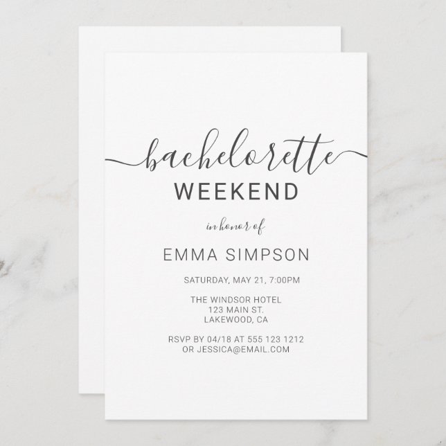 Modern Simple Bachelorette Weekend Invitation (Front/Back)