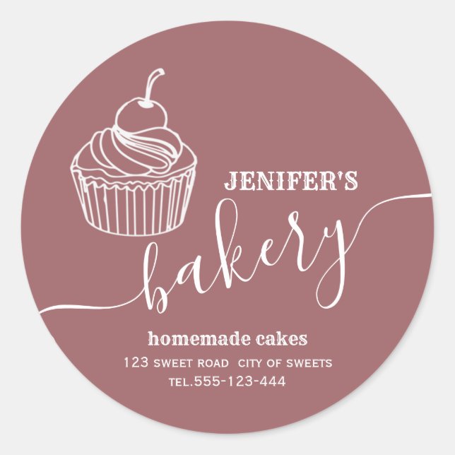 Modern simple  bakery Homemade cupcakes and sweets Classic Round Sticker (Front)
