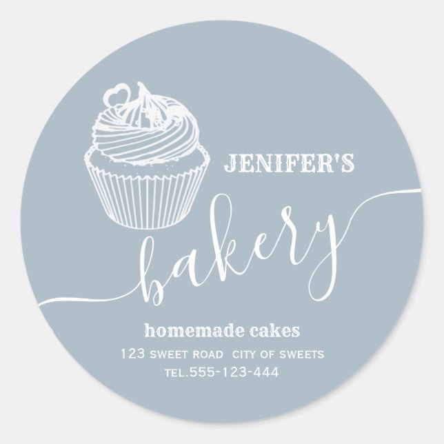 Modern simple  bakery Homemade cupcakes and sweets Classic Round Sticker (Front)