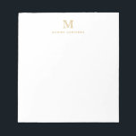 Modern Simple Basic Faux Gold Monogram Initial Notepad<br><div class="desc">The design features a personalized monogram initial and name in a simple and modern typographic font.</div>