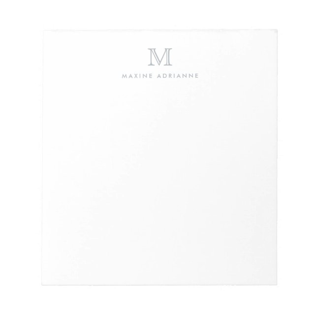 Modern Simple Basic Pastel Gray Monogram Initial Notepad (Front)