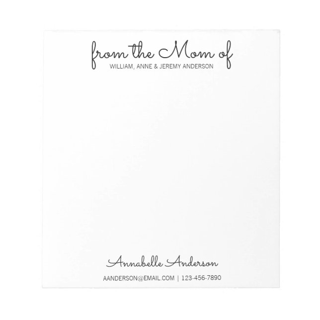 Modern Simple Basic Script From the Mum Mother Notepad (Front)