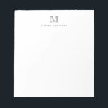 Modern Simple Basic Silver Gray Monogram Initial Notepad<br><div class="desc">The design features a personalized monogram initial and name in a simple and modern typographic font.</div>