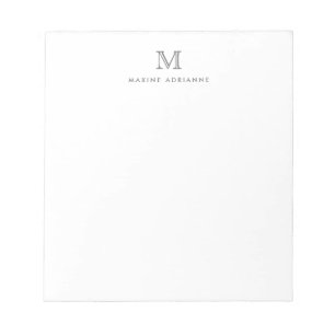 Modern Simple Basic Silver Gray Monogram Initial Notepad