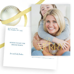 Modern Simple Be Merry Typography 1 Photo Foil Holiday Postcard