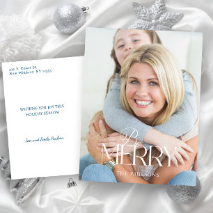 Modern Simple Be Merry Typography 1 Photo Holiday Postcard