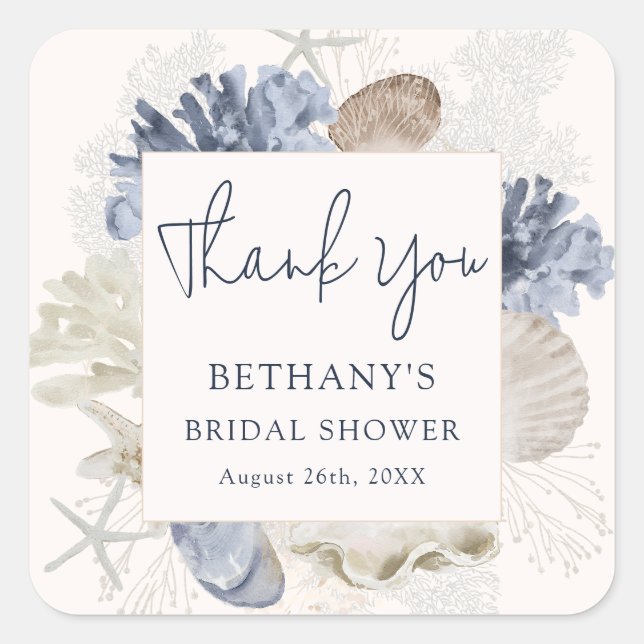 Modern Simple Beach Bridal Shower Thank You Square Sticker (Front)
