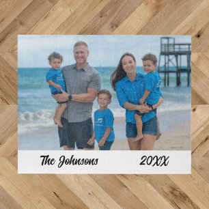 Modern Simple Beach Family Photo Jigsaw Puzzle