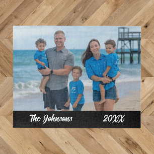 Modern Simple Beach Family Photo Jigsaw Puzzle
