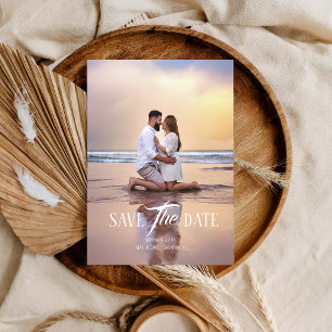 Modern Simple Beach Sunset Couple Photo Wedding  Save The Date