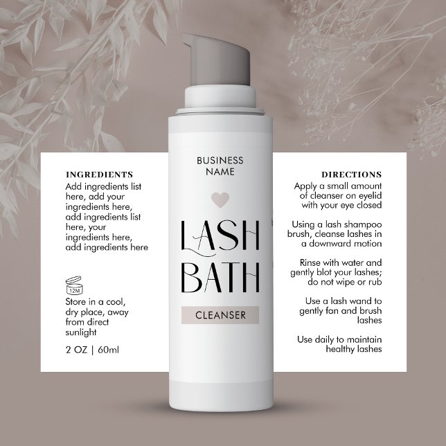 Modern Simple Beige Lash Extensions Foam Cleanser Rectangular Sticker (Modern Lash Foam Cleanser Ingredients Labels in a neutral taupe & white design)