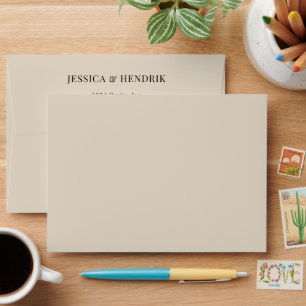 Modern Simple Beige Minimalist Elegant Wedding Envelope