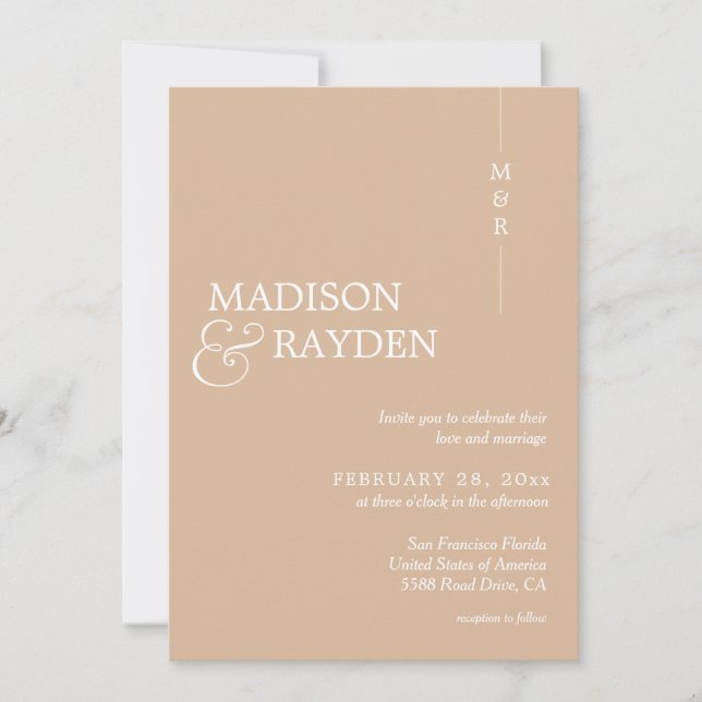 Modern Simple Beige Monogram Photo Wedding Invitation (Front)