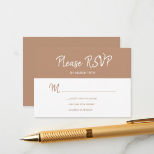 Modern simple beige tan script wedding RSVP Enclosure Card