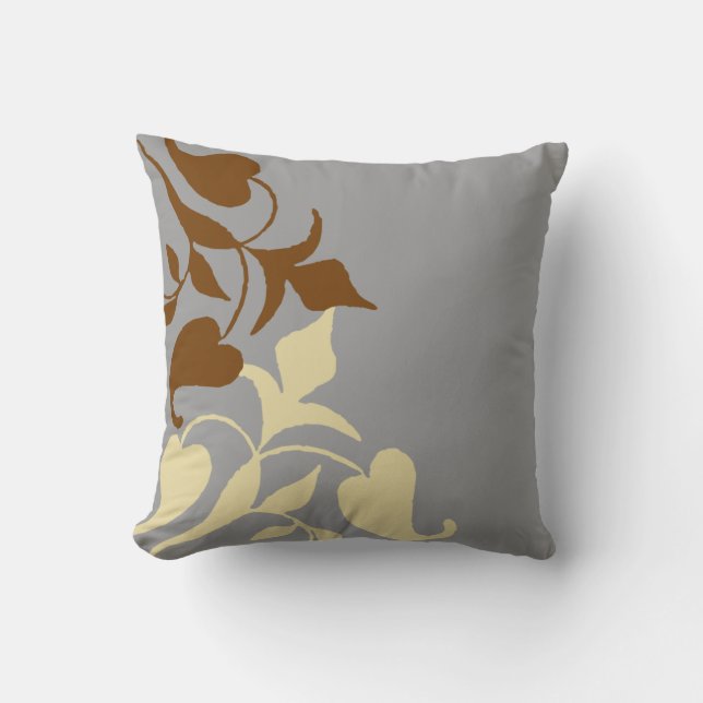 Modern Simple Biege Brown Grey Vine Throw Pillow (Front)