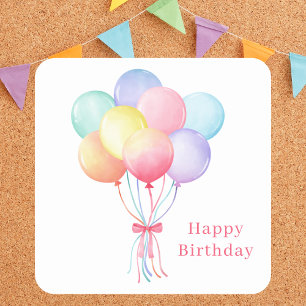 Modern Simple Birthday Balloons Custom Message Square Sticker