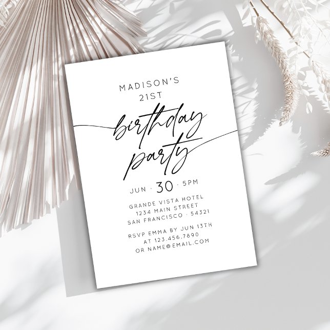 Modern Simple Birthday Party | Black and White Invitation (Creator Uploaded)