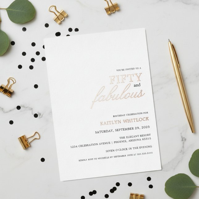 Modern Simple Black 50 and Fabulous Birthday Party (modern elegant typography fifty and fabulous 50th birthday party invitation foil invites for girly)