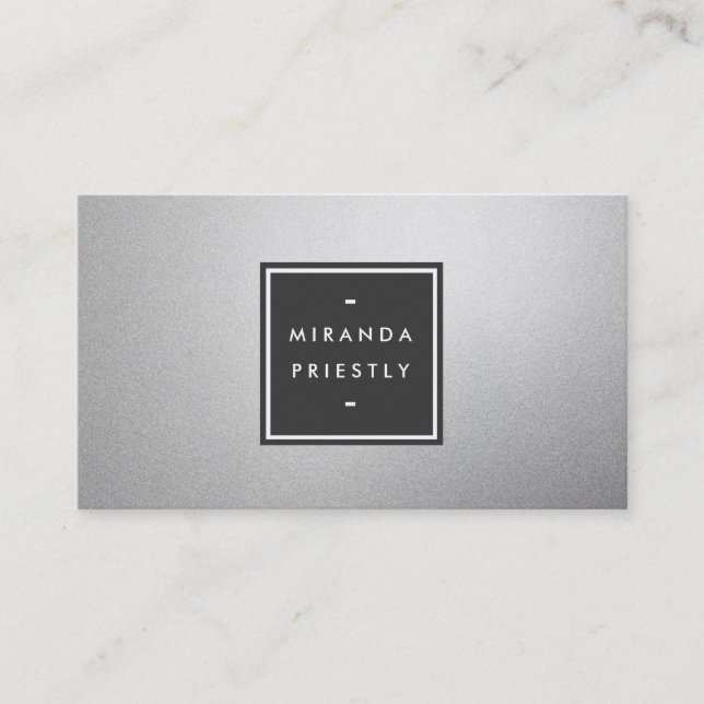Modern Simple Black and Faux Silver Foil Designer Business Card (Front)