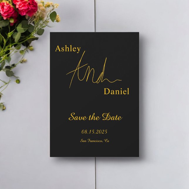 Modern Simple Black And Gold Elegant Chic Wedding Save The Date (Creator Uploaded)