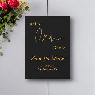 Modern Simple Black And Gold Elegant Chic Wedding Save The Date