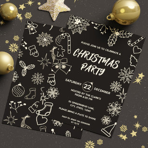 Modern Simple Black and Gold Elegant Xmas Party Invitation