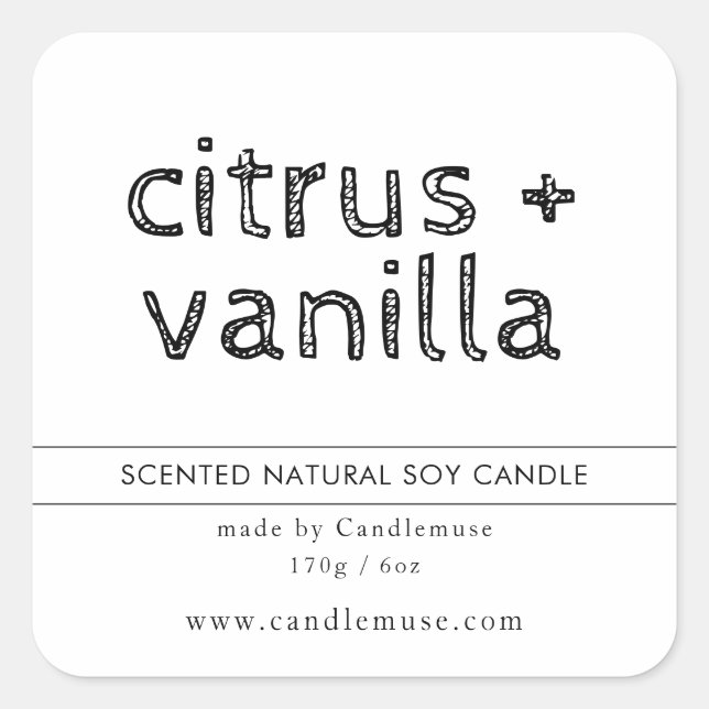 Modern simple black and white candle product label (Front)