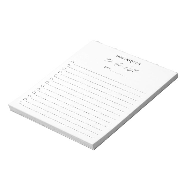 Modern Simple Black and White Elegant To Do List Notepad (Rotated)