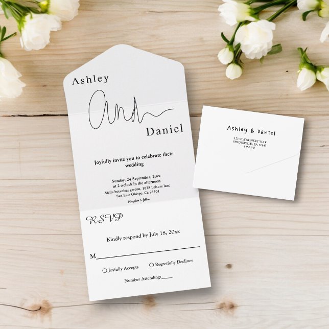 Modern Simple Black And White Elegant Wedding All In One Invitation (Creator Uploaded)