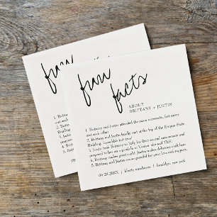Modern Simple Black and White Fun Facts Wedding Napkin