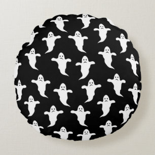 Modern Simple Black and White Ghosts Halloween Round Cushion