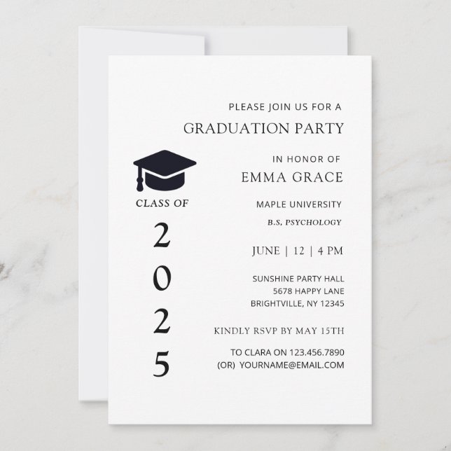 Modern Simple Black and White Graduation Party Invitation (Front)