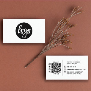 Modern Simple Black and White Logo QR Code Business Card
