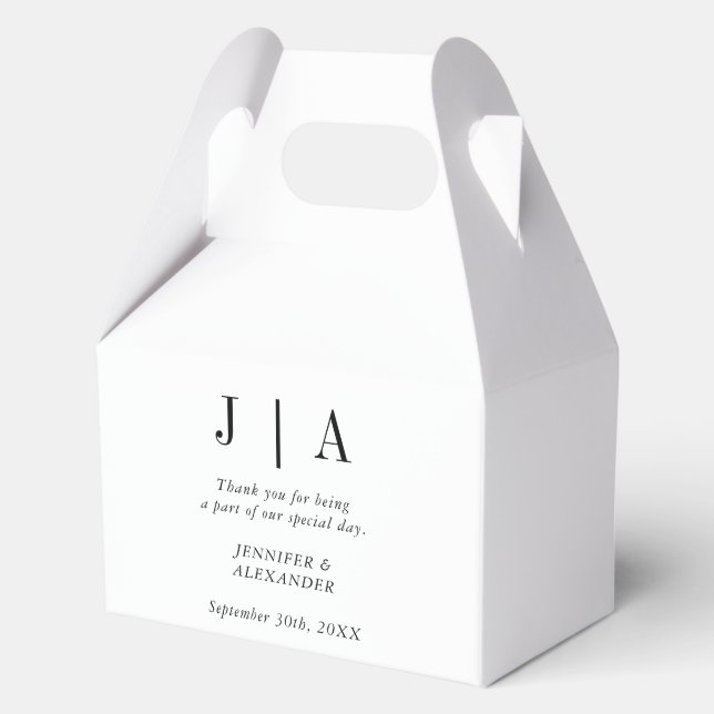 Modern Simple Black And White Monogram Couple Name Favour Box (Front)