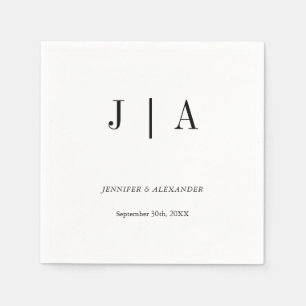 Modern Simple Black And White Monogram Couple Name Napkin
