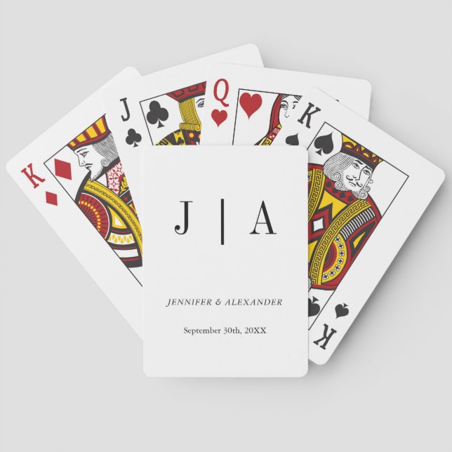 Modern Simple Black And White Monogram Couple Name Playing Cards (Back)